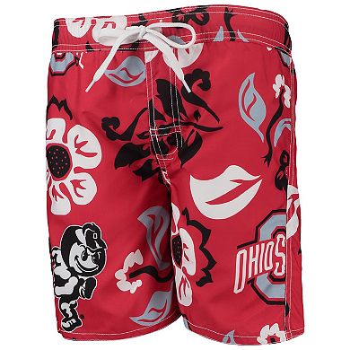Youth Wes & Willy Scarlet Ohio State Buckeyes Floral Volley Swim Trunks