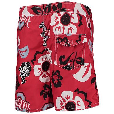 Youth Wes & Willy Scarlet Ohio State Buckeyes Floral Volley Swim Trunks