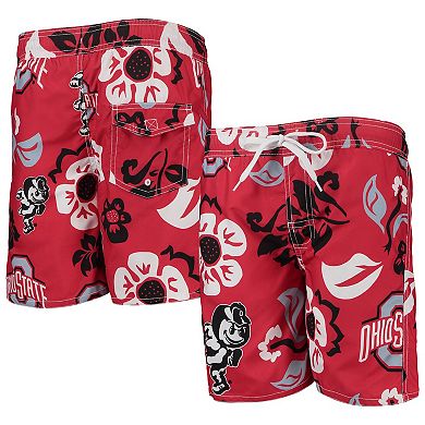 Youth Wes & Willy Scarlet Ohio State Buckeyes Floral Volley Swim Trunks