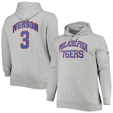 Men's Mitchell & Ness Allen Iverson Heathered Gray Philadelphia 76ers Big & Tall Name & Number Pullover Hoodie