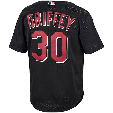 Men's Mitchell & Ness Ken Griffey Jr. Black Cincinnati Reds Cooperstown Collection Mesh Batting Practice Button-Up Jersey