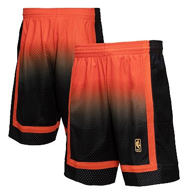 Men's Mitchell & Ness Orange/Black New York Knicks 1996/97 Hardwood Classics Fadeaway Reload 3.0 Swingman Shorts