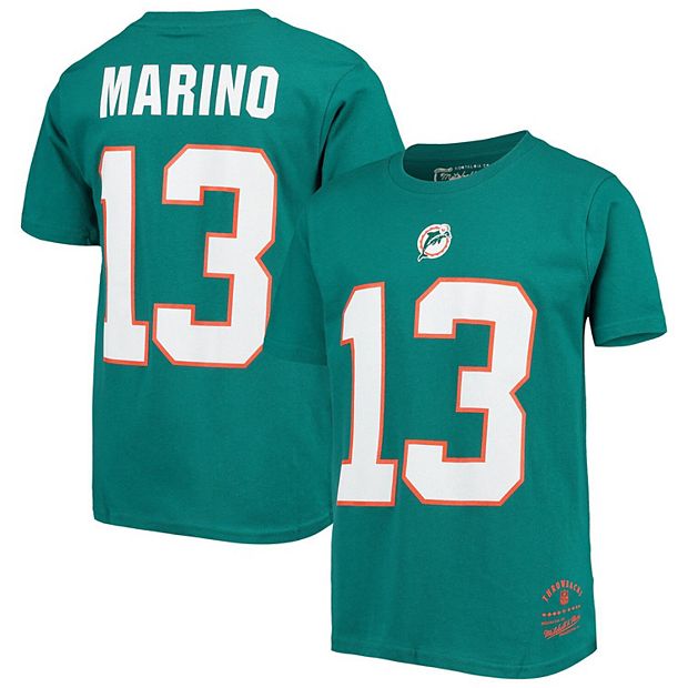 Men's Mitchell & Ness Miami Dolphins Dan Marino Aqua Retired Player Name & Number T-Shirt