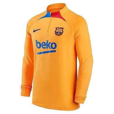 Men's Nike Orange Barcelona 2021/22 Strike Drill Raglan Quarter-Zip Long Sleeve Top