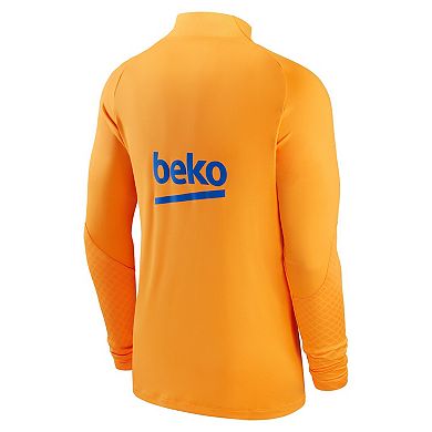 Men's Nike Orange Barcelona 2021/22 Strike Drill Raglan Quarter-Zip Long Sleeve Top