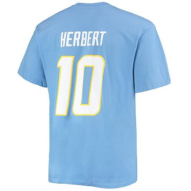 Men's Fanatics Branded Justin Herbert Powder Blue Los Angeles Chargers Big & Tall Player Name & Number T-Shirt
