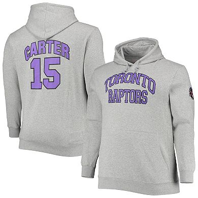 Men's Mitchell & Ness Vince Carter Heathered Gray Toronto Raptors Big & Tall Name & Number Pullover Hoodie