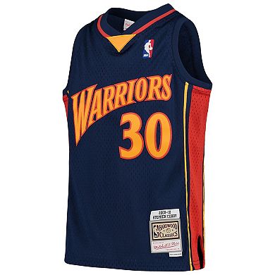 Youth Mitchell & Ness Stephen Curry Navy Golden State Warriors 2009-10 Hardwood Classics Swingman Throwback Jersey