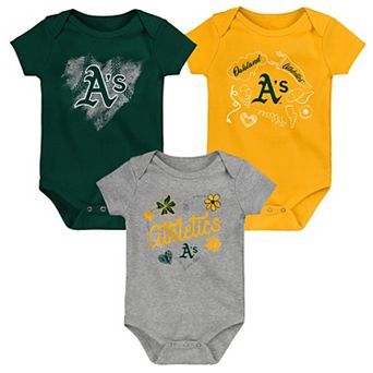 Girls Newborn & Infant Green/Gold/Heathered Gray Oakland Athletics 3-Pack Batter Up Bodysuit Set
