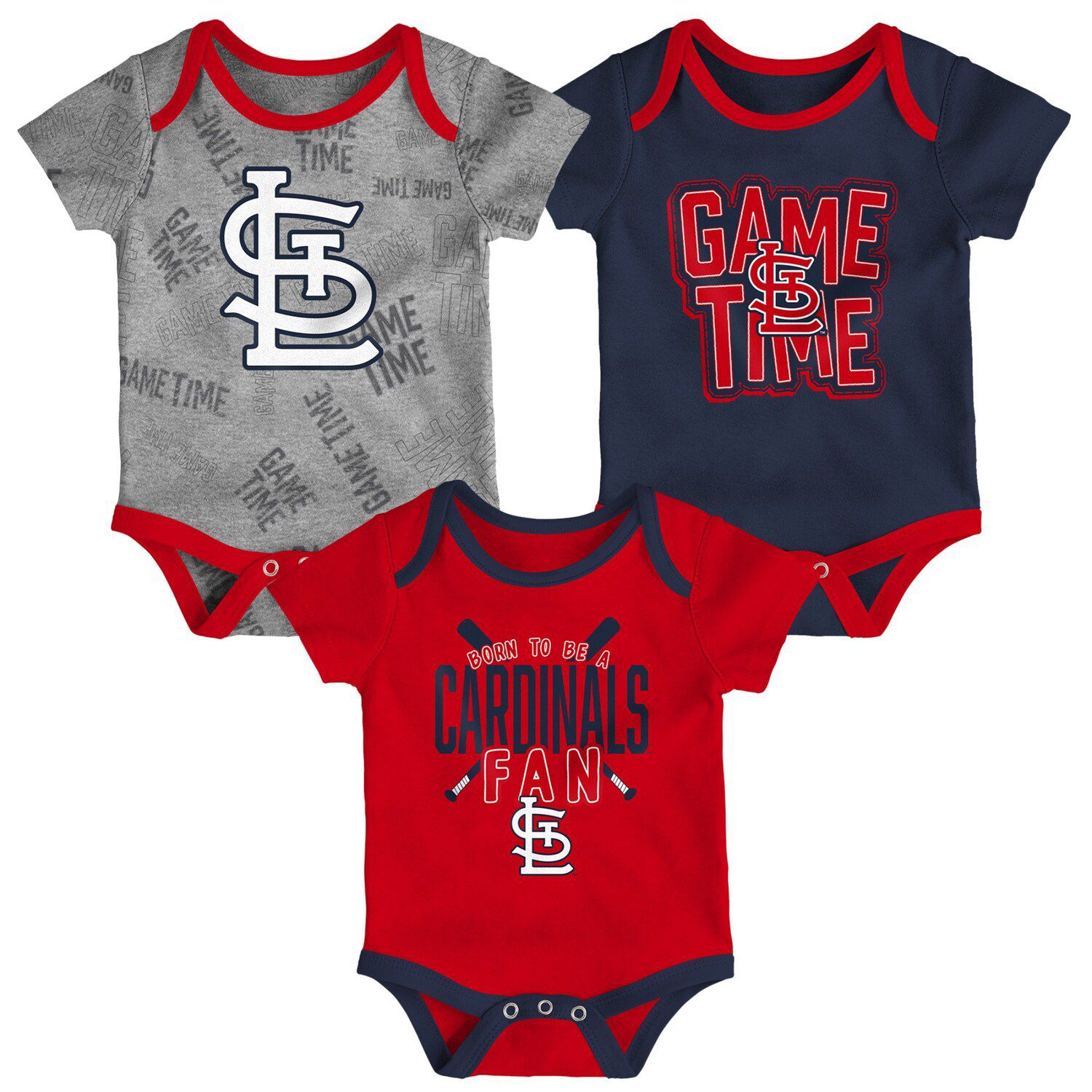 Newborn & Infant Red/Black/Heather Gray Louisville Cardinals 3-Pack Born To  Be Bodysuit Set