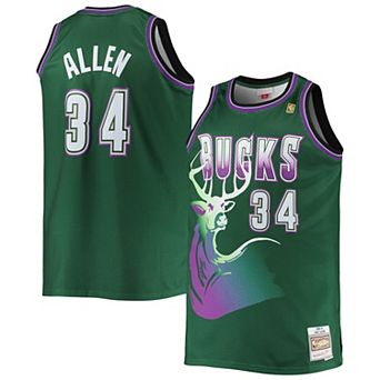Men's Mitchell & Ness Ray Allen Hunter Green Milwaukee Bucks Big & Tall 1996-97 Hardwood Classics Swingman Jersey
