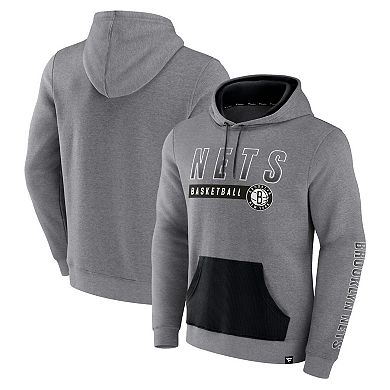 Men's Fanatics Branded Heathered Gray Brooklyn Nets Off The Bench Color Block Pullover Hoodie