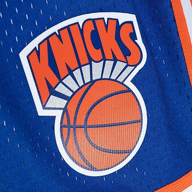 Men's Mitchell & Ness Orange/Royal New York Knicks 1991/92 Hardwood Classics Fadeaway Reload 3.0 Swingman Shorts