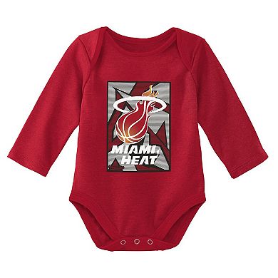 Infant Mitchell & Ness Black/Red Miami Heat Hardwood Classics Bodysuits & Cuffed Knit Hat Set