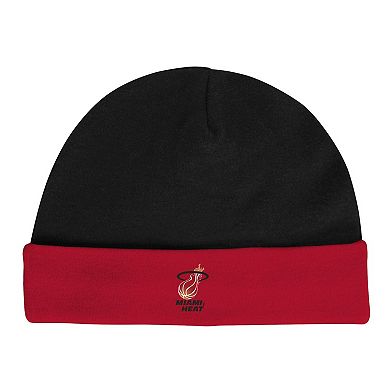 Infant Mitchell & Ness Black/Red Miami Heat Hardwood Classics Bodysuits & Cuffed Knit Hat Set