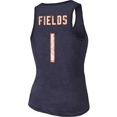 Women's Majestic Threads Justin Fields Navy Chicago Bears Player Name & Number Tri-Blend Tank Top