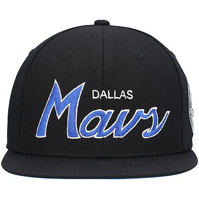 Men's Mitchell & Ness Black Dallas Mavericks Hardwood Classics Script 2.0 Snapback Hat