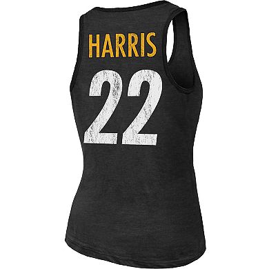 Women's Majestic Threads Najee Harris Black Pittsburgh Steelers Player Name & Number Tri-Blend Tank Top