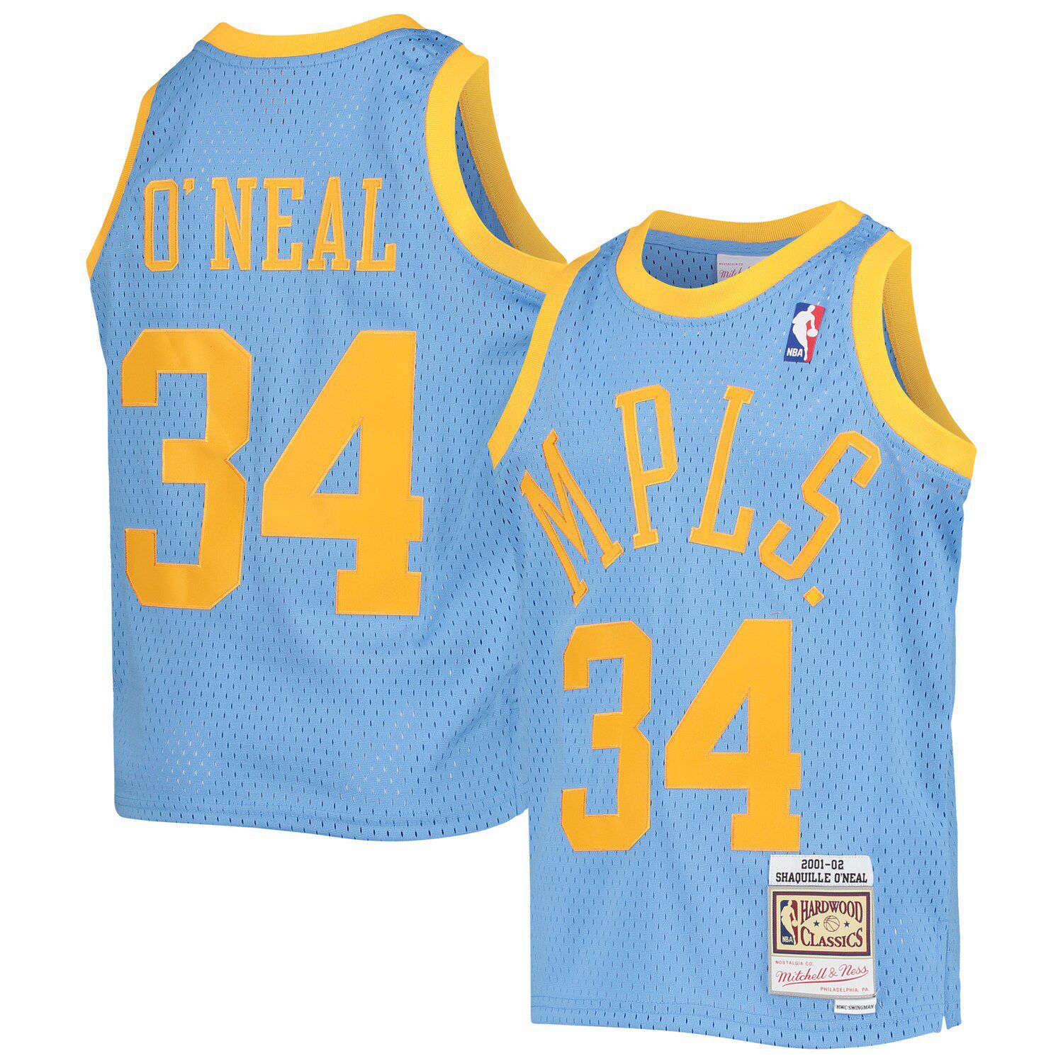 Men's Mitchell & Ness Shaquille O'Neal Powder Blue/White Los Angeles Lakers Hardwood Classics 1996-97 Split Swingman Jersey