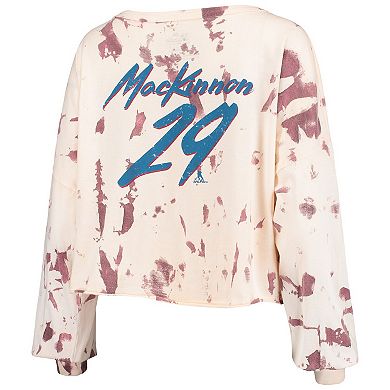 Women's Majestic Threads Nathan MacKinnon White/Burgundy Colorado Avalanche Tie-Dye Name & Number V-Neck T-Shirt