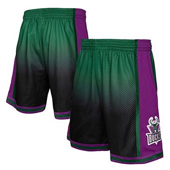 Men's Mitchell & Ness Green/Black Milwaukee Bucks 1996/97 Hardwood Classics Fadeaway Reload 3.0 Swingman Shorts