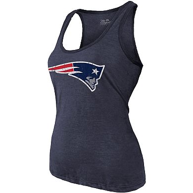 Women's Majestic Threads Mac Jones Navy New England Patriots Player Name & Number Tri-Blend Tank Top
