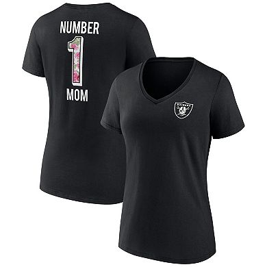Women's Fanatics Branded Black Las Vegas Raiders Plus Size Mother's Day #1 Mom V-Neck T-Shirt