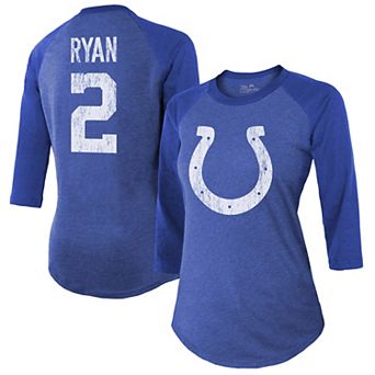 Women's Majestic Threads Matt Ryan Royal Indianapolis Colts Player Name & Number Raglan 3/4-Sleeve T-Shirt