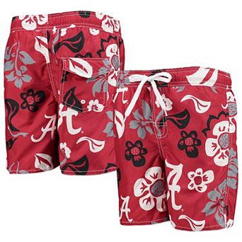Youth Wes & Willy Crimson Alabama Crimson Tide Floral Volley Swim Trunks