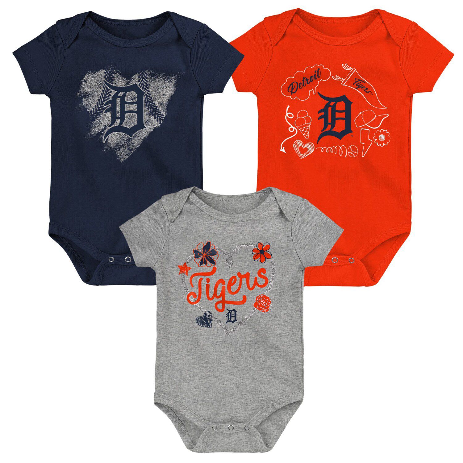 Detroit Tigers Infant Extra Base Hit Raglan Full-Snap Romper