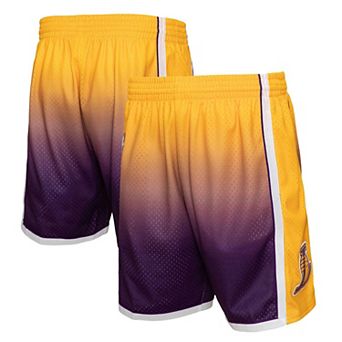 Men's Mitchell & Ness Gold/Purple Los Angeles Lakers 2009/10 Hardwood Classics Fadeaway Reload 3.0 Swingman Shorts