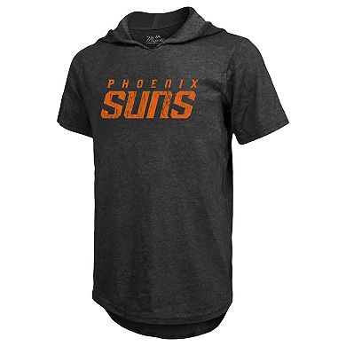Men's Majestic Threads Heathered Black Phoenix Suns Wordmark Tri-Blend Hoodie T-Shirt