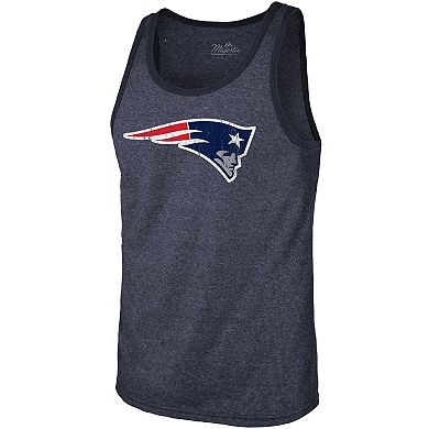 Men's Majestic Threads Mac Jones Heathered Navy New England Patriots Player Name & Number Tri-Blend Tank Top