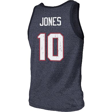 Men's Majestic Threads Mac Jones Heathered Navy New England Patriots Player Name & Number Tri-Blend Tank Top