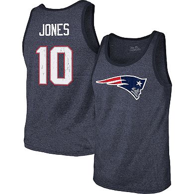 Men's Majestic Threads Mac Jones Navy New England Patriots Player Name & Number Tri-Blend Tank Top