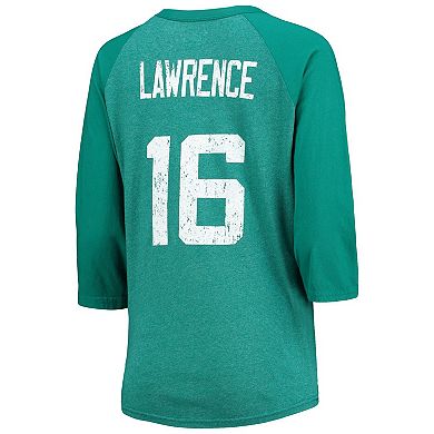 Women's Trevor Lawrence Teal Jacksonville Jaguars Team Player Name & Number Tri-Blend Raglan 3/4-Sleeve T-Shirt