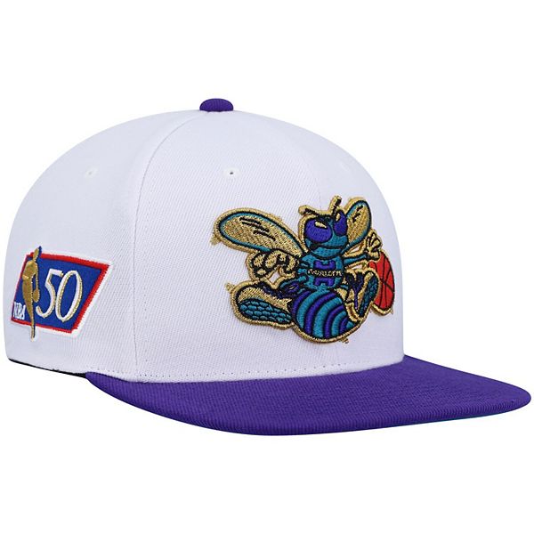 Mitchell & Ness Charlotte (New Orleans) Hornets Core Basic Snapback Hat  Adjustable Cap - Purple/Yellow