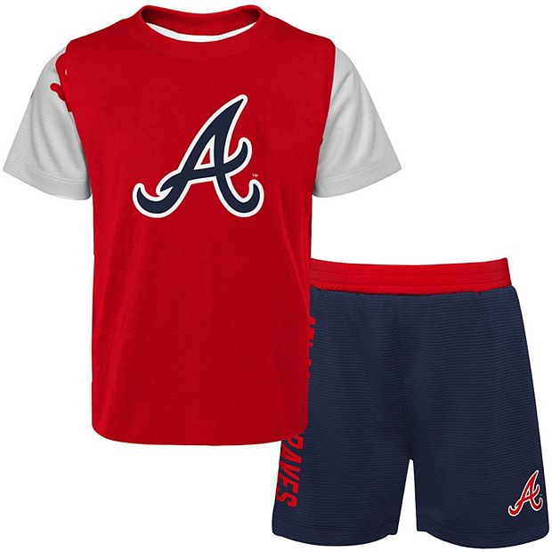 Outerstuff Atlanta Braves MLB Boys Girls Infant Jacket & Pants Wind Suit Set, Navy & Red