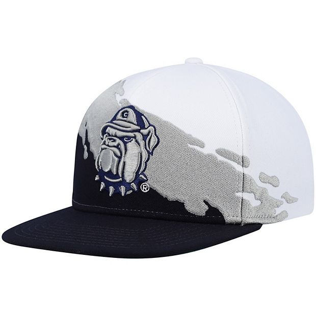 Men s Mitchell Ness White Navy Georgetown Hoyas Paintbrush Snapback Hat