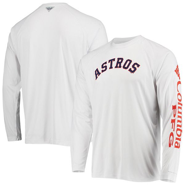 Men's Columbia White Houston Astros Terminal Tackle Omni-Shade Raglan Long  Sleeve T-Shirt