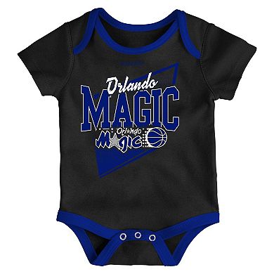 Infant Mitchell & Ness Black/Blue Orlando Magic Hardwood Classics Bodysuits & Cuffed Knit Hat Set