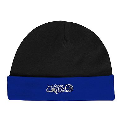 Infant Mitchell & Ness Black/Blue Orlando Magic Hardwood Classics Bodysuits & Cuffed Knit Hat Set