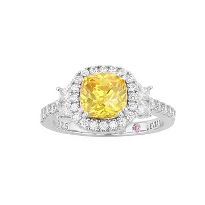 SLNY Sterling Silver Yellow Cushion Cut Cubic Zirconia Engagement Ring