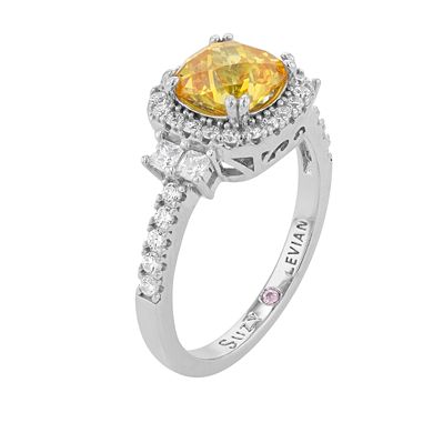 SLNY Sterling Silver Yellow Cushion Cut Cubic Zirconia Engagement Ring