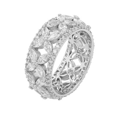 SLNY Sterling Silver Cubic Zirconia Floral Eternity Band