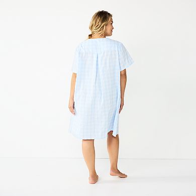 Plus Size Croft & Barrow® Short Sleeve Woven Zip Duster