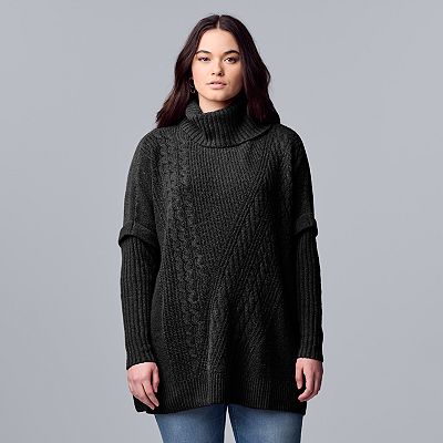 Women s Simply Vera Vera Wang Traveling Cable Knit Poncho Sweater
