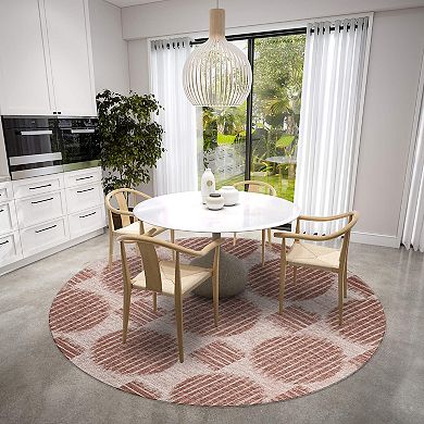 Addison Yuma Shadow Striped Circles Chenille Indoor Outdoor Rug