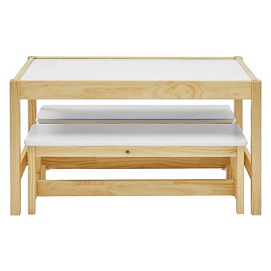 MUSEHOMEINC Wooden 3 In 1 Kids Toddlers Activity Play Table and Bench Chair Set