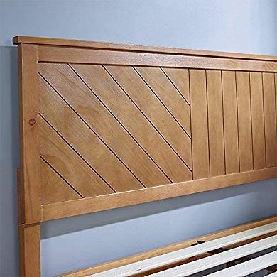 MUSEHOMEINC Solid Pinewood Rustic Platform Bed with 2 Way Design Headboard, King